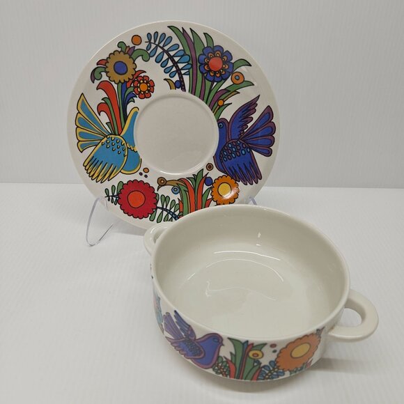 2 Villeroy & Boch Acapulco Flat Cream Soup & Saucer Set Wide Border Milano Shape - Picture 2 of 7